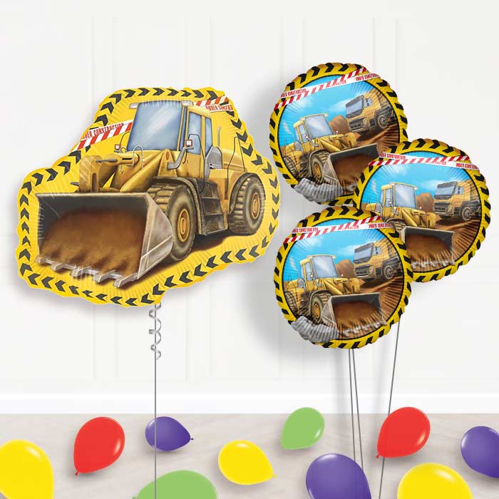 Yellow Construction Digger Balloon Bouquet Delivery - 1 x Giant Balloon with Themed Bouquet and Latex | Party Save Smile