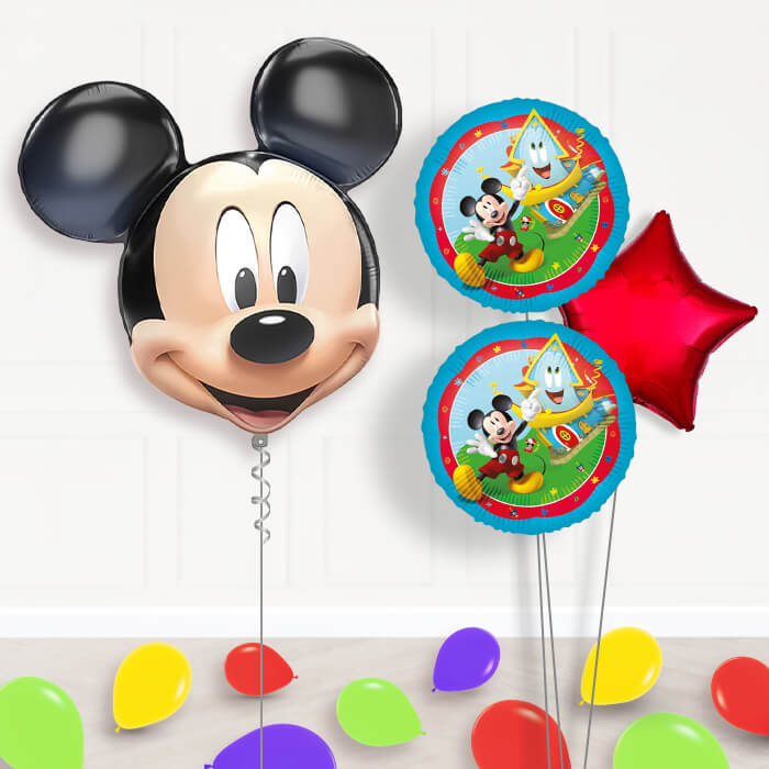 Mickey Mouse Head Balloon Bouquet Delivery | Giant Balloon + 2 Themed Balloons + 1 Plain Balloon + Mini Balloons