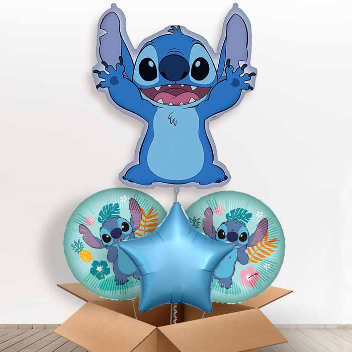 Stitch Giant Helium Balloon in a Box | Giant Balloon + 2 Themed Balloons + 1 Plain Balloon | Party Save Smile
