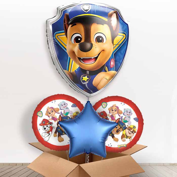 Chase Paw Patrol Giant Helium Balloon in a Box | Giant Balloon + 2 Themed Balloons + 1 Plain Balloon | Party Save Smile