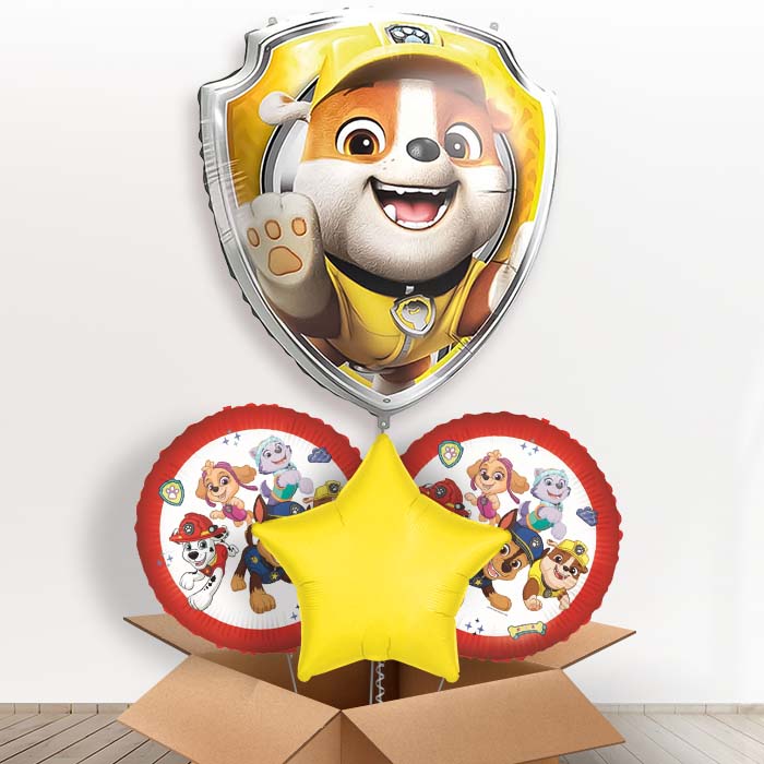 Rubble Paw Patrol Giant Helium Balloon in a Box | Giant Balloon + 2 Themed Balloons + 1 Plain Balloon | Party Save Smile