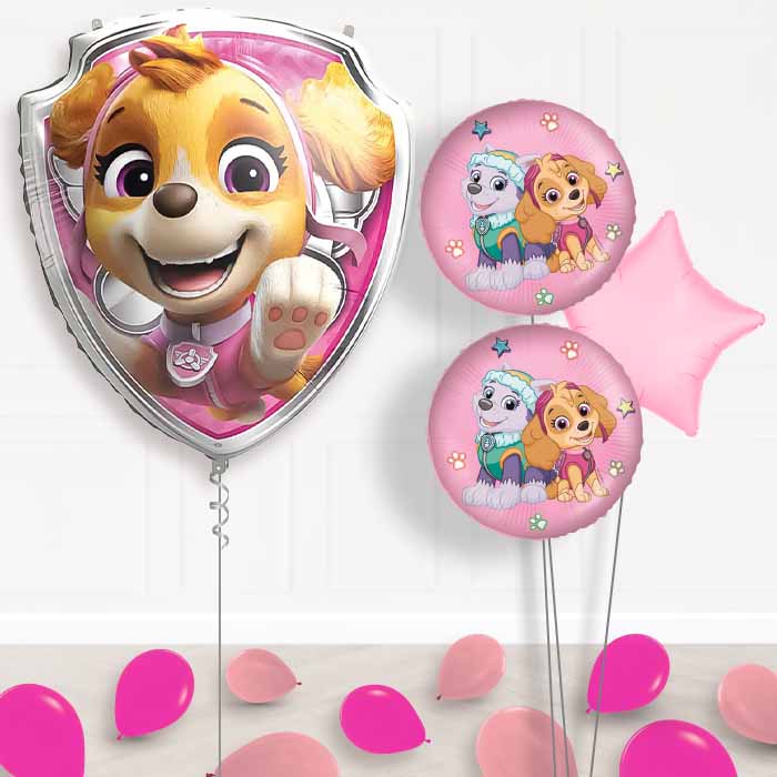 Skye Paw Patrol Balloon Bouquet Delivery | Giant Balloon + 2 Themed Balloons + 1 Plain Balloon + Mini Balloons