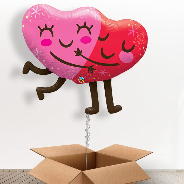 Valentines Helium Balloon in a Box Hugging Hearts - Giant Balloon | Party Save Smile