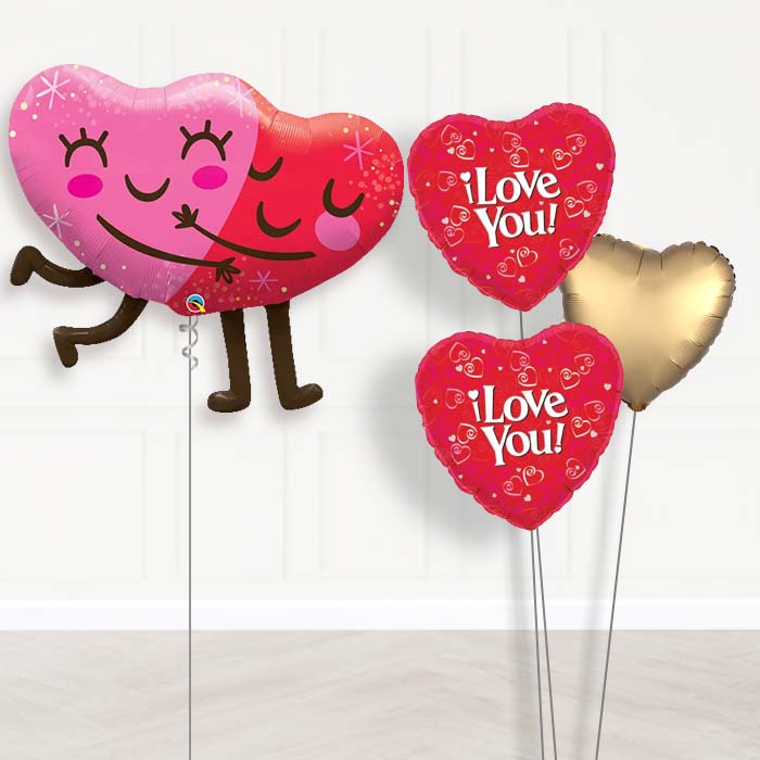 Hugging Heart Balloon Bouquet in a Box-Giant Balloon + 2 Themed Balloons + 1 Plain Balloon