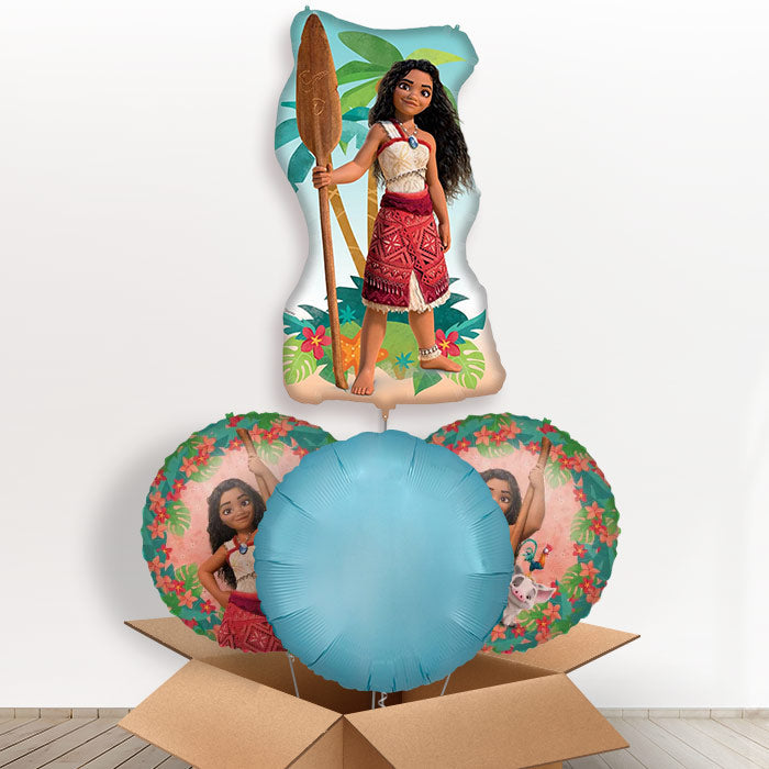 Giant Moana Helium Balloon In a Box--1 x Giant Balloon and 2 Themed Balloons and 1 Plain Balloon