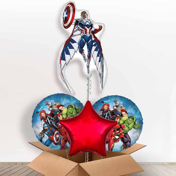 Captain America Sam Wilson Giant Helium Balloon in a Box | Giant Balloon + 2 Themed Balloons + 1 Plain Balloon