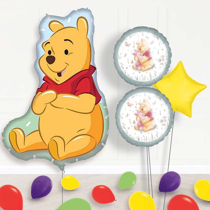 Winnie the Pooh Balloon Bouquet Delivery | Giant Balloon + 2 Themed Balloons + 1 Plain Balloon + Mini Balloons