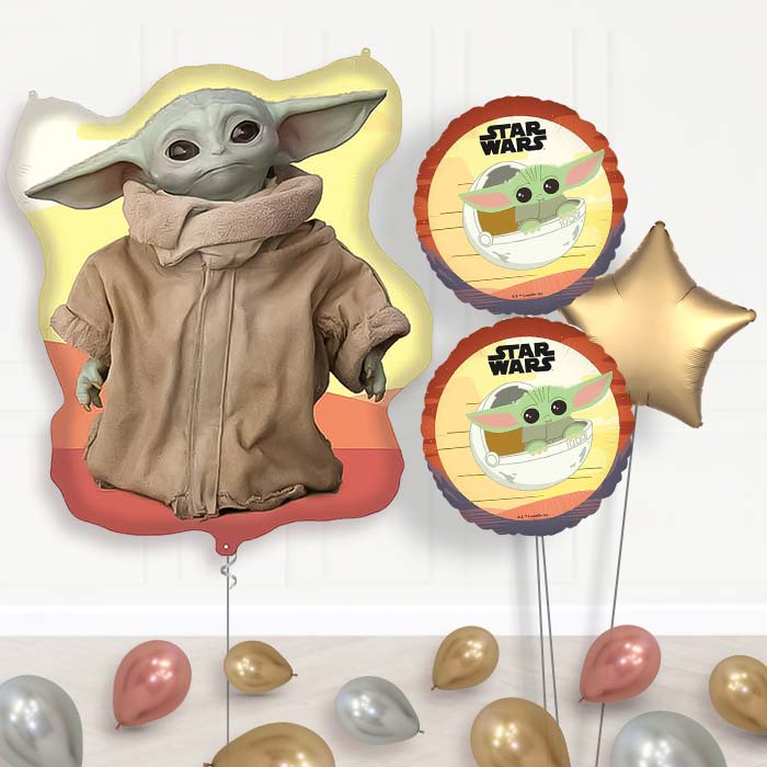 Mandalorian Yoda Balloon Bouquet Delivery | Giant Balloon + 2 Themed Balloons + 1 Plain Balloon + Mini Balloons