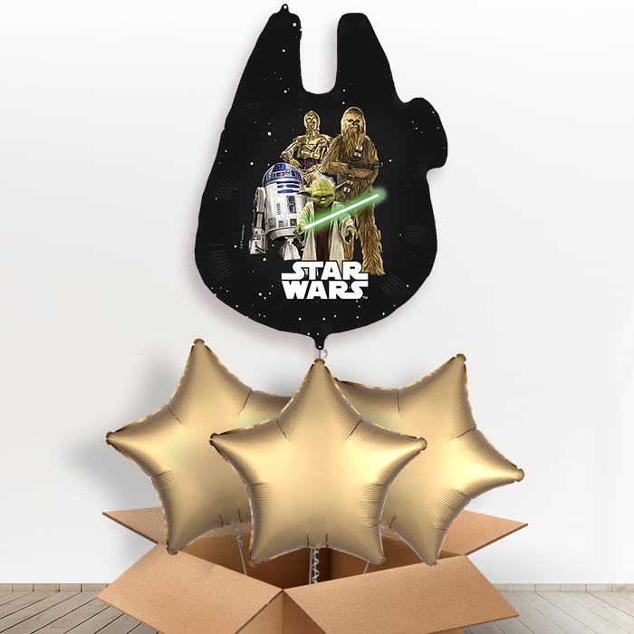 Star Wars Millenium Falcon Giant Helium Balloon in a Box | Giant Balloon + 3 Plain Balloons | Party Save Smile