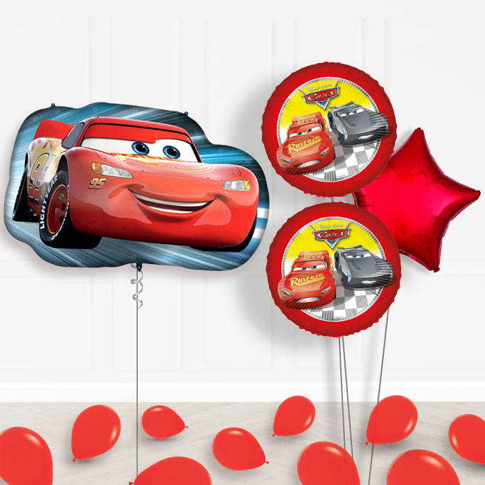 Lightning McQueen Balloon Bouquet-Giant Balloon + 2 Themed Balloons + 1 Plain Balloon + Mini Balloons