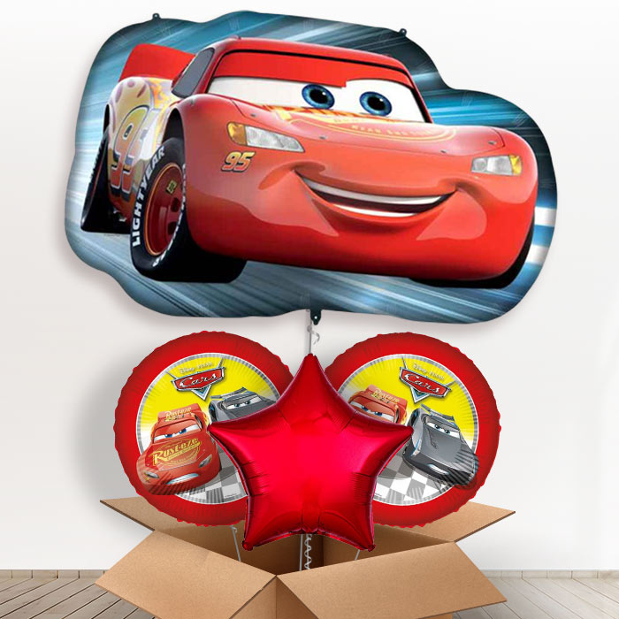 Lightning McQueen Helium Balloons in a Box-1 x Giant Balloon and 2 Themed Balloons and 1 Plain Balloon