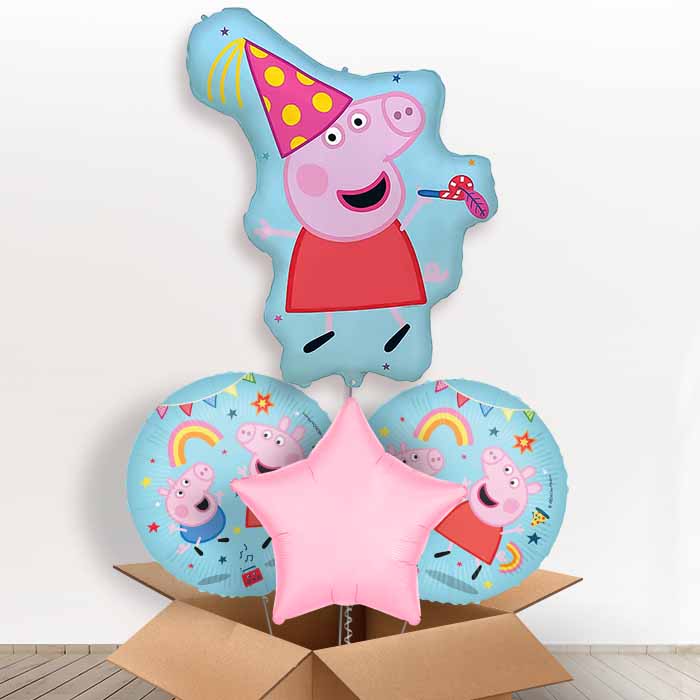 Peppa Pig Party Giant Helium Balloon in a Box | Giant Balloon + 2 Themed Balloons + 1 Plain Balloon | Party Save Smile