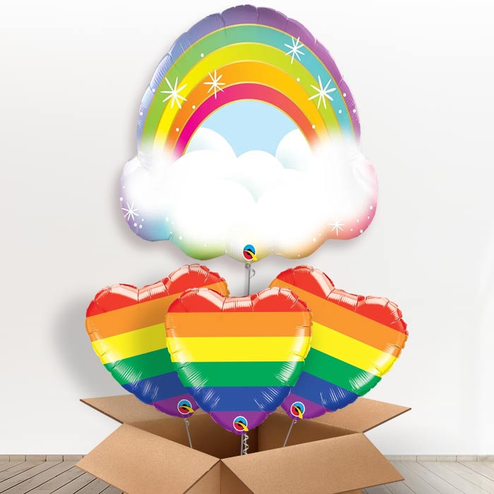 Rainbow Cloud Giant Shaped Helium Balloon in a Box Gift - With 3 Themed Balloons | Party Save Smile