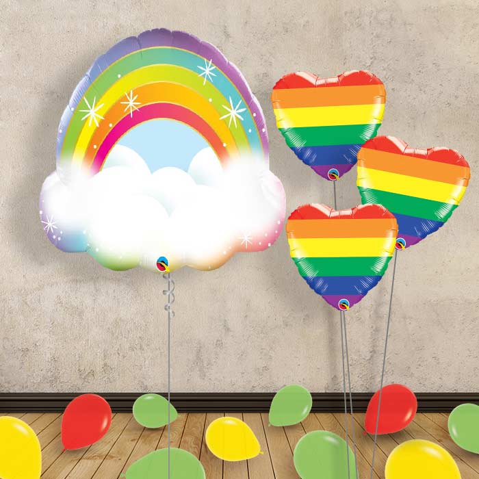 Rainbow Cloud Inflated Helium Balloons Delivered - Themed Bouquet and Latex | Party Save Smile