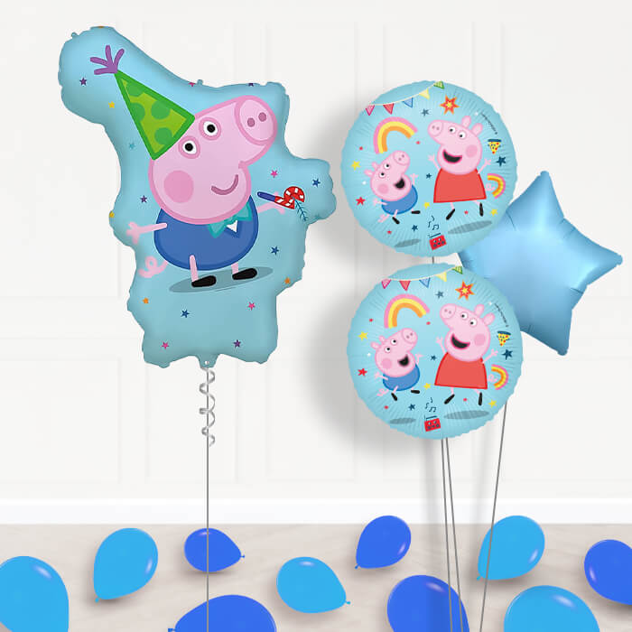 George Pig Giant Balloon Bouquet Delivery | Giant Balloon + 2 Themed Balloons + 1 Plain Balloon + Mini Balloons