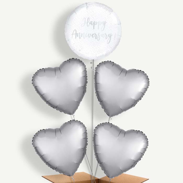 Silver Confetti Happy Anniversary Helium Balloon Cluster | Party Save Smile