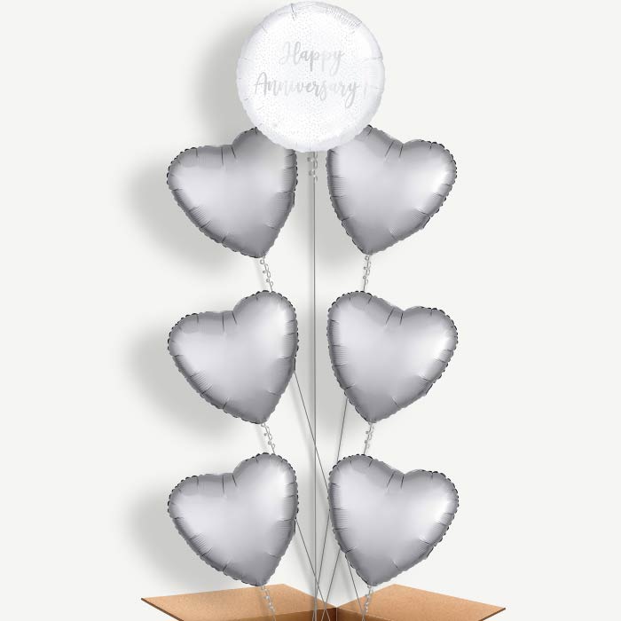 Silver Confetti Happy Anniversary Helium Balloon Arrangement | Party Save Smile