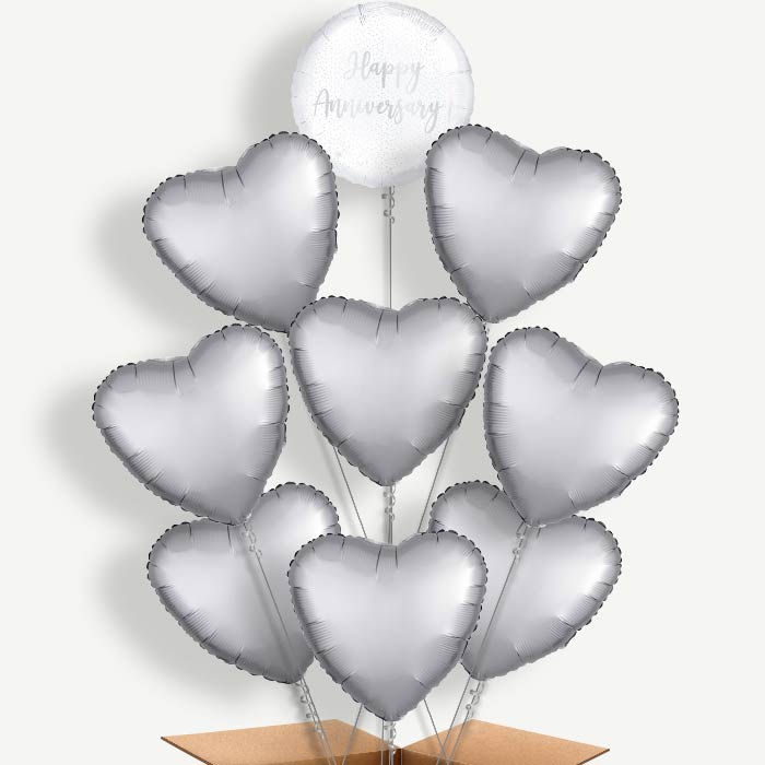 Silver Confetti Happy Anniversary Helium Balloon Bundle | Party Save Smile