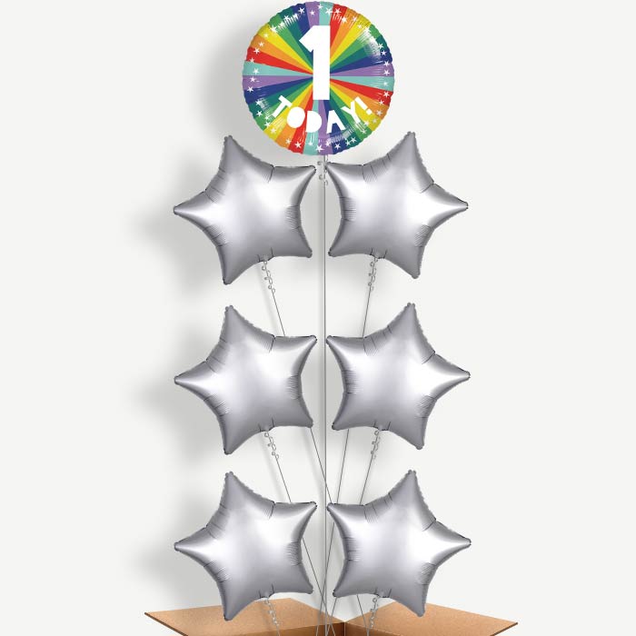 Age 1 1st Birthday Rainbow Helium Balloon Arrangement | Party Save Smile