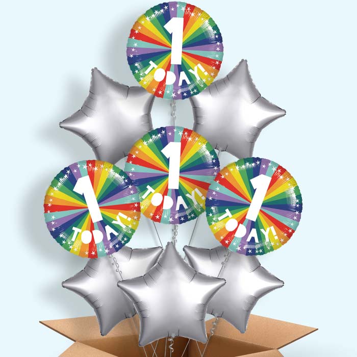 Age 1 1st Birthday Rainbow Helium Balloon in a Box - 9 Balloon | Party Save Smile