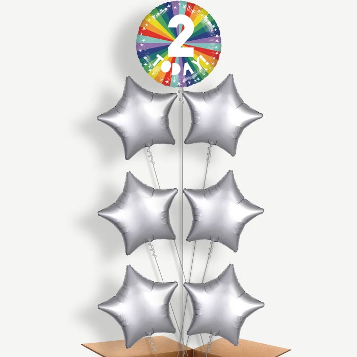 Age 2 2nd Birthday Rainbow Helium Balloon Arrangement | Party Save Smile