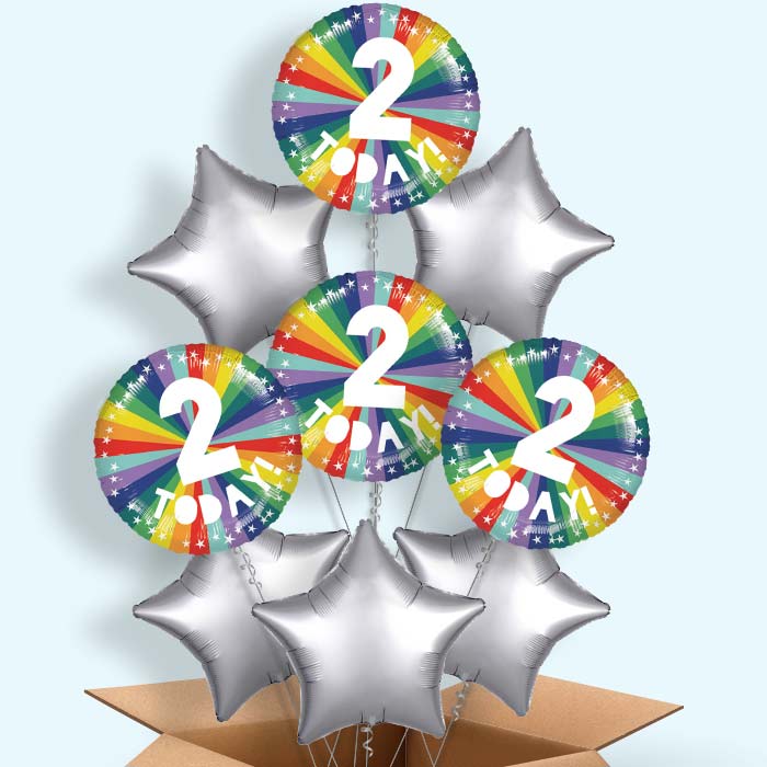 Age 2 2nd Birthday Rainbow Helium Balloon in a Box - 9 Balloon | Party Save Smile