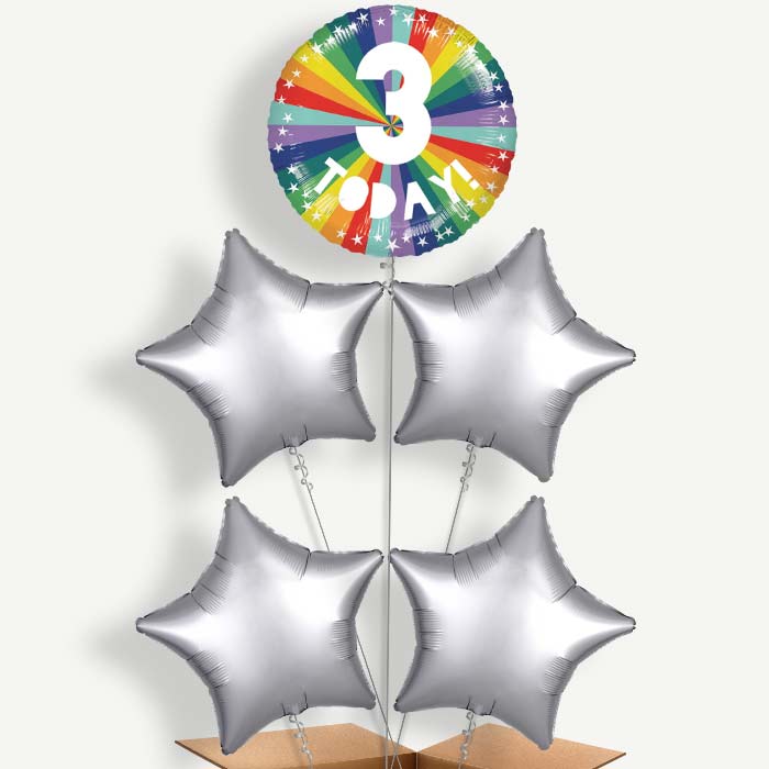Age 3 3rd Birthday Rainbow Helium Cluster Balloons | Party Save Smile