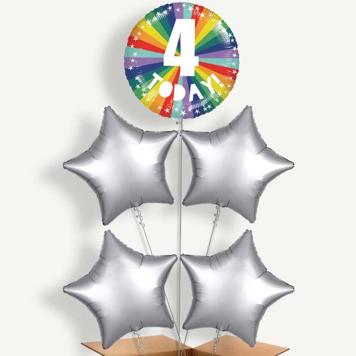 Age 4 4th Birthday Rainbow Helium Cluster Balloons | Party Save Smile