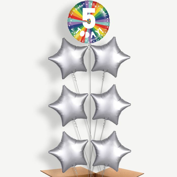 Age 5 5th Birthday Rainbow Helium Balloon Arrangement | Party Save Smile