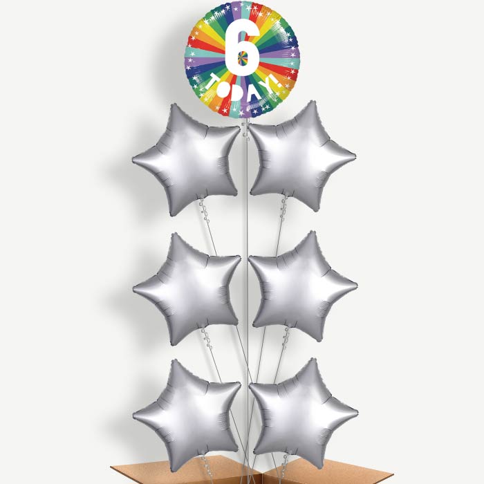 Age 6 6th Birthday Rainbow Helium Balloon Arrangement | Party Save Smile