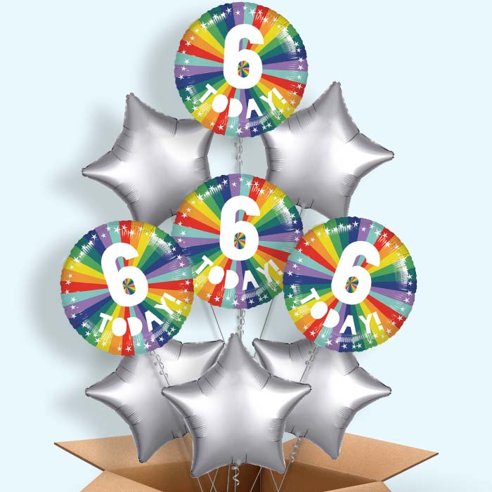 Age 6 6th Birthday Rainbow Helium Balloon in a Box - 9 Balloon | Party Save Smile