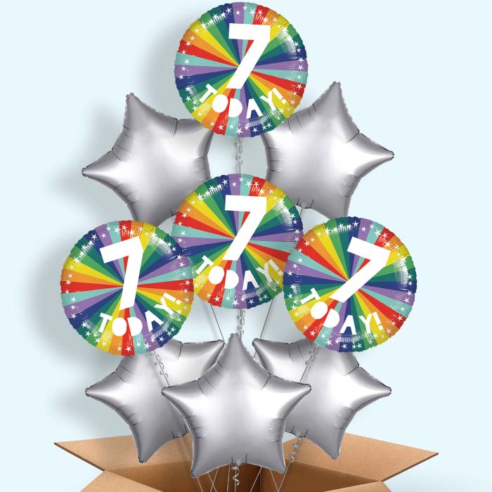 Age 7 7th Birthday Rainbow Helium Balloon in a Box - 9 Balloon | Party Save Smile