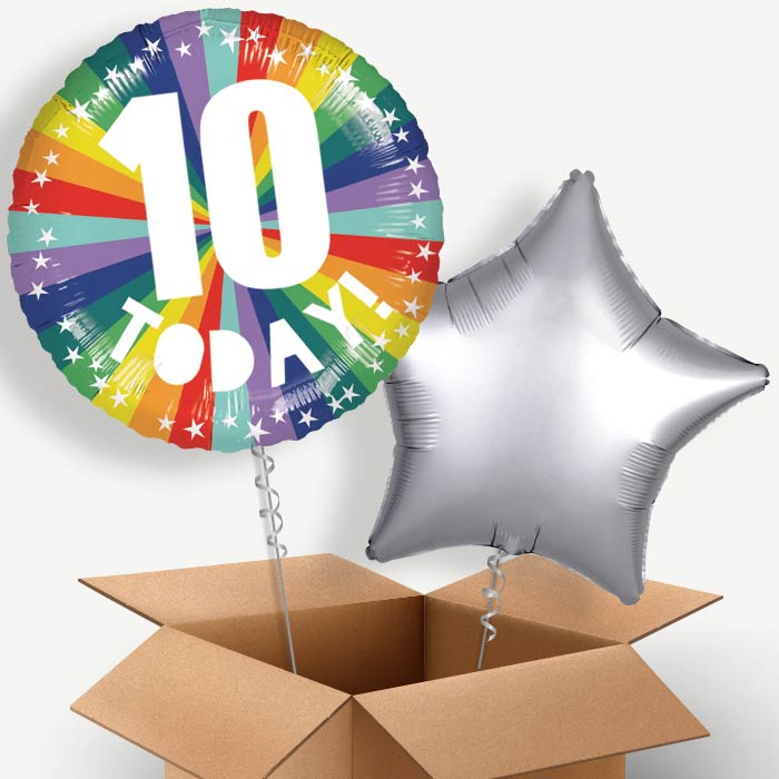 Age 10 10th Birthday Rainbow Helium Balloon Two | Party Save Smile