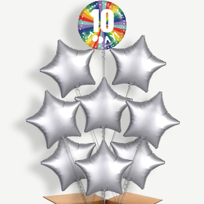 Age 10 10th Birthday Rainbow Helium Balloon Bundle | Party Save Smile