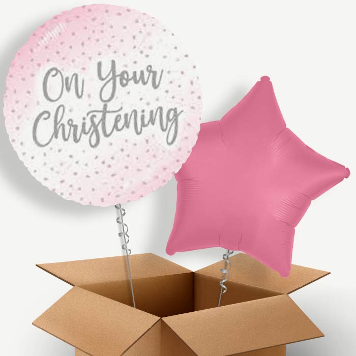 On Your Christening Pink Confetti Helium Balloon Pair | Party Save Smile