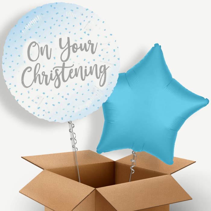 On Your Christening Blue Confetti Helium Balloon Pair | Party Save Smile