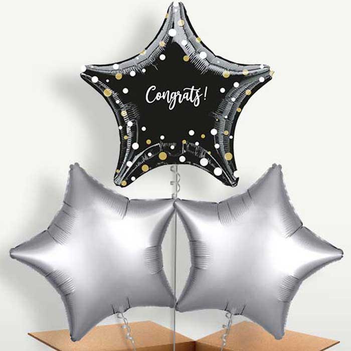 Black Star Dots Congratulations Bunch of Balloons | Party Save Smile