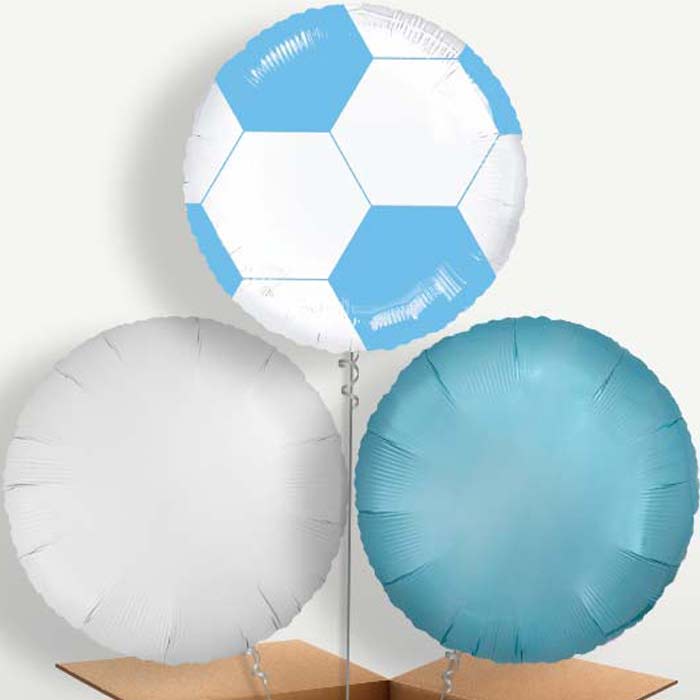 Light Blue Football Balloon Bunches inflated with Helium | Party Save Smile