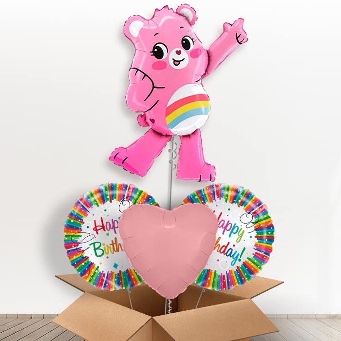 Cheer Bear Care Bear Giant Helium Balloon in a Box | Giant Balloon + 2 Themed Balloons + 1 Plain Balloon | Party Save Smile