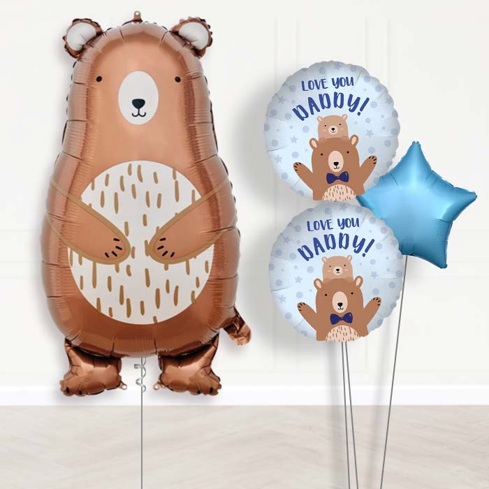 Daddy Bear Balloon Bouquet Delivery-Giant Balloon + 2 Themed Balloons + 1 Plain Balloon