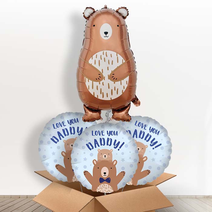 Daddy Bear Helium Balloon in a Box - With 3 Themed Balloons | Party Save Smile