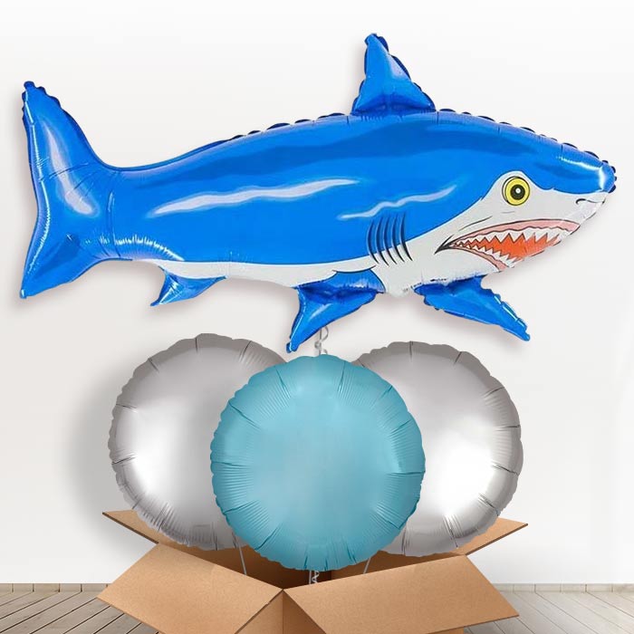 Giant Smiling Shark Helium Balloon in a Box - With 3 Plain Balloons | Party Save Smile