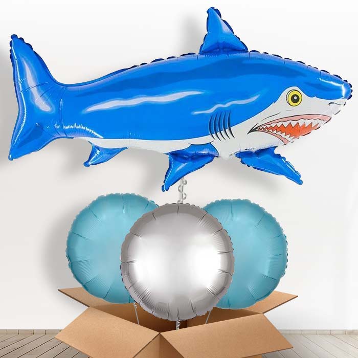 Giant Smiling Shark Helium Balloon in a Box - With 3 Plain Balloons | Party Save Smile