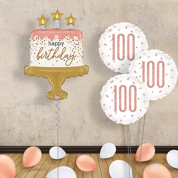 Rose Gold 100th Birthday Balloon Bouquet - Themed Bouquet and Latex | Party Save Smile