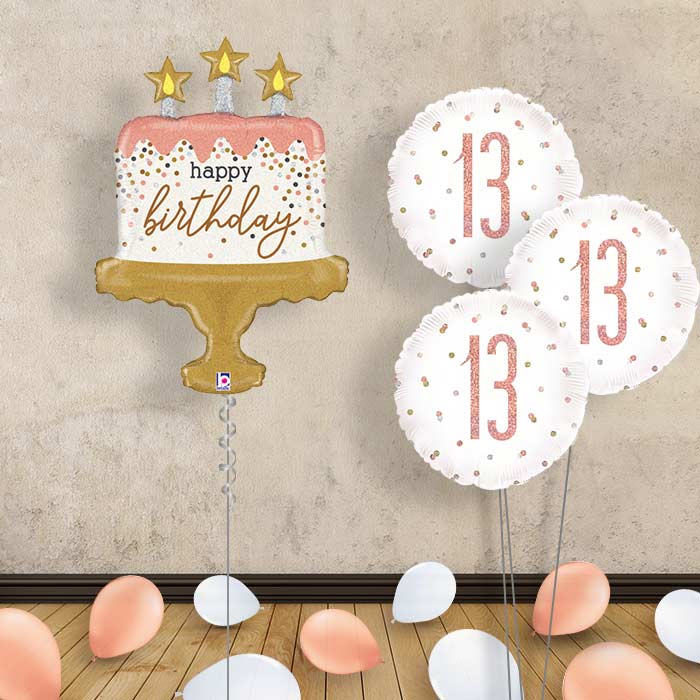 Rose Gold 13th Birthday Balloon Bouquet - Themed Bouquet and Latex | Party Save Smile