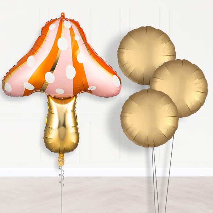 Red Mushroom Balloon Bouquet Delivery-Giant Balloon + 3 Plain Balloons | Party Save Smile