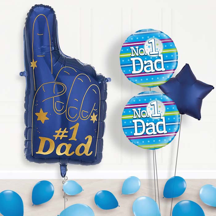 Number 1 Dad Balloon Bouquet Delivery-Giant Balloon + 2 Themed Balloons + 1 Plain Balloon + Mini Balloons | Party Save Smile