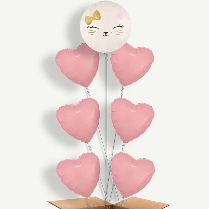 White Cat 7 Helium Balloon Arrangement | Party Save Smile