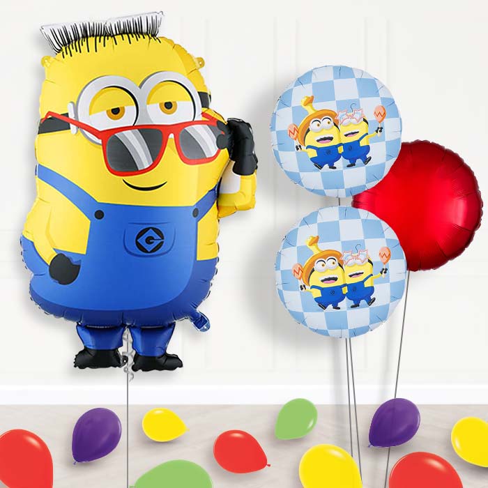 Minion Ron Balloon Bouquet Delivery-Giant Balloon + 2 Themed Balloons + 1 Plain Balloon + Mini Balloons | Party Save Smile