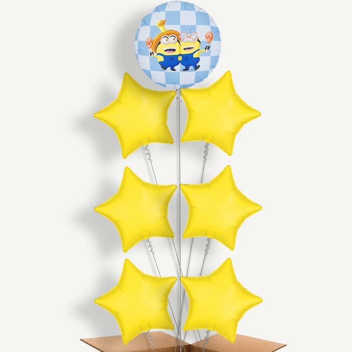 Minions Checkered Print 7 Helium Balloon Arrangement | Party Save Smile